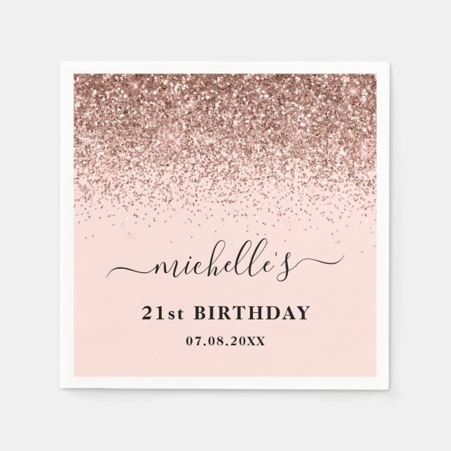 Elegante Rose Gold Glitzer Sparkle 21. Geburtstag Serviette (Vorderseite)