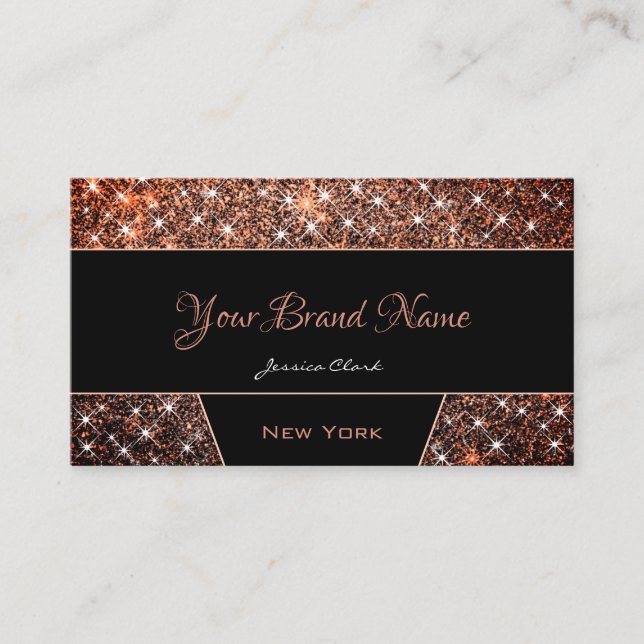 Elegante Rose Gold Glitzer Sparkle Schwarz mit Fot Visitenkarte (Vorderseite)