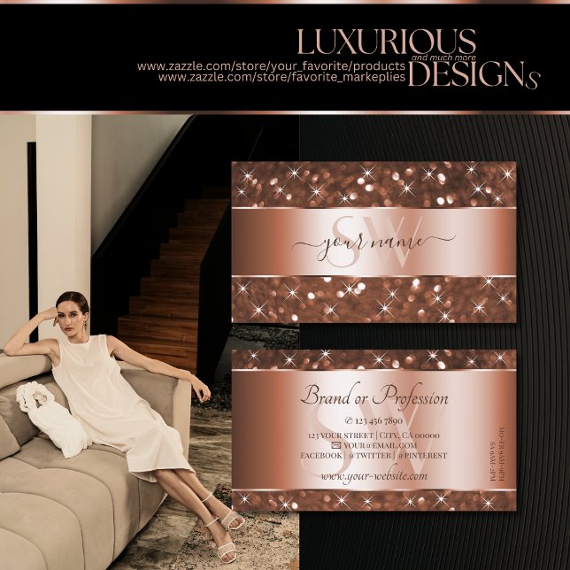 Elegante Rose Gold Glitzer Sparkle Starts Visitenkarte (Von Creator hochgeladen)