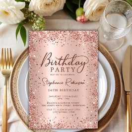 Elegante Rose Gold Glitzer Sweet 16 Geburtstag Einladung