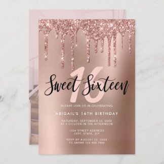 Elegante Rose Gold Glitzer Tropfen 16 . Geburtstag Einladung