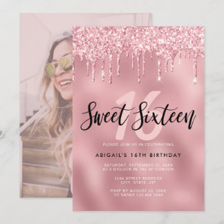 Elegante Rose Gold Glitzer Tropfen 16 . Geburtstag Einladung