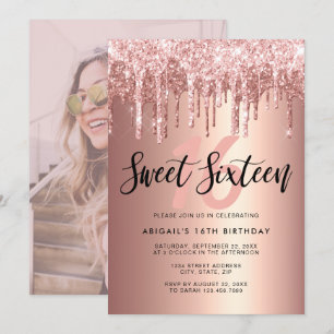 Elegante Rose Gold Glitzer Tropfen 16 . Geburtstag Einladung