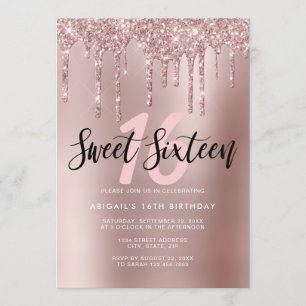 Elegante Rose Gold Glitzer Tropfen 16 . Geburtstag Einladung