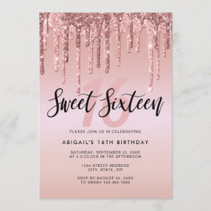 Elegante Rose Gold Glitzer Tropfen 16 . Geburtstag Einladung