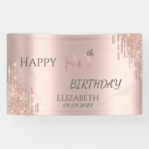 Elegante Rose Gold Glitzer Tropfen 80. Geburtstag Banner
