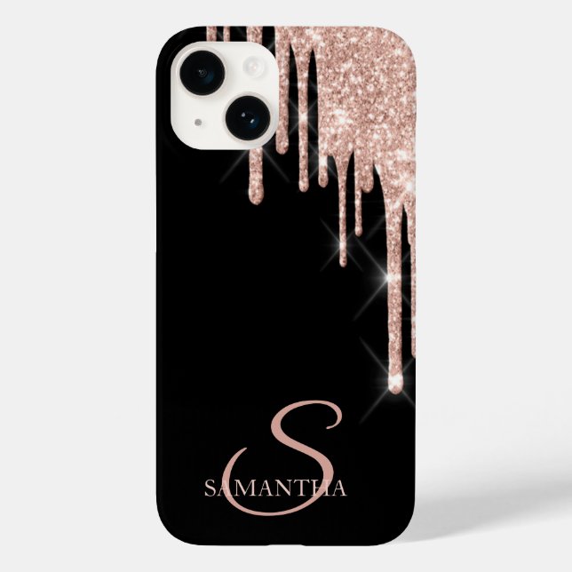 Elegante Rose Gold Glitzer Tropfen Case-Mate iPhone Hülle (Rückseite)