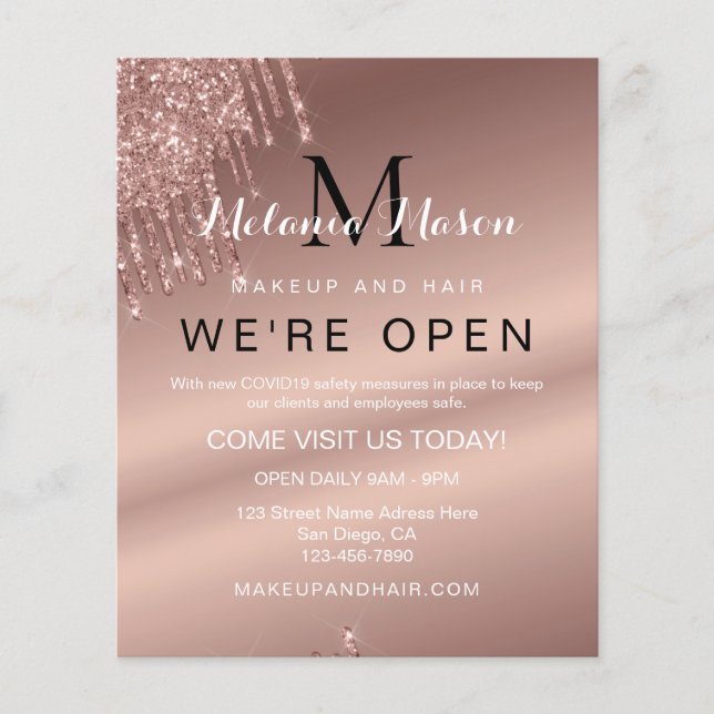 Elegante Rose Gold Glitzer Tropfen Chic Beauty Sal Flyer (Vorne)