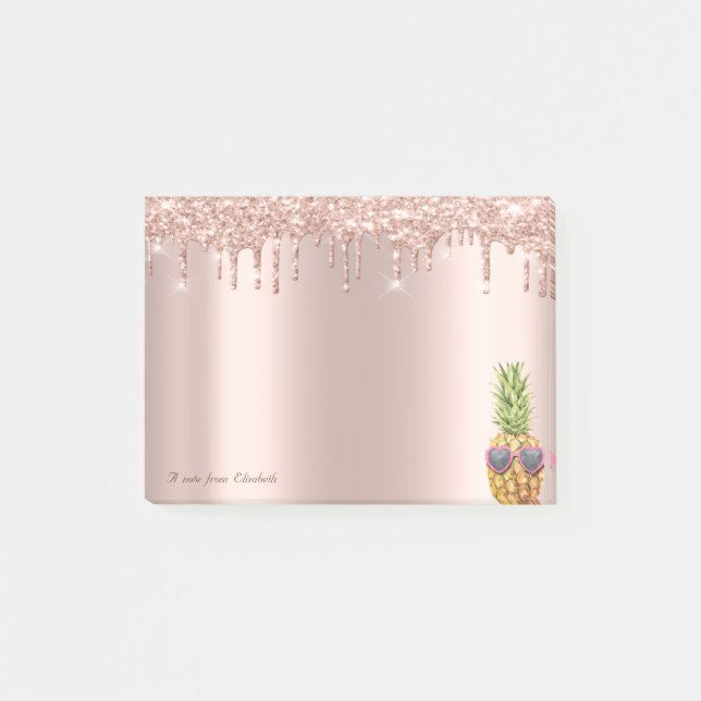 Elegante Rose Gold Glitzer Tropfen Cool Ananas Post-it Klebezettel (Vorderseite)