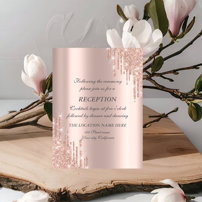 Elegante Rose Gold Glitzer Tropfen Hochzeit Empfan Einladung (Von Creator hochgeladen)