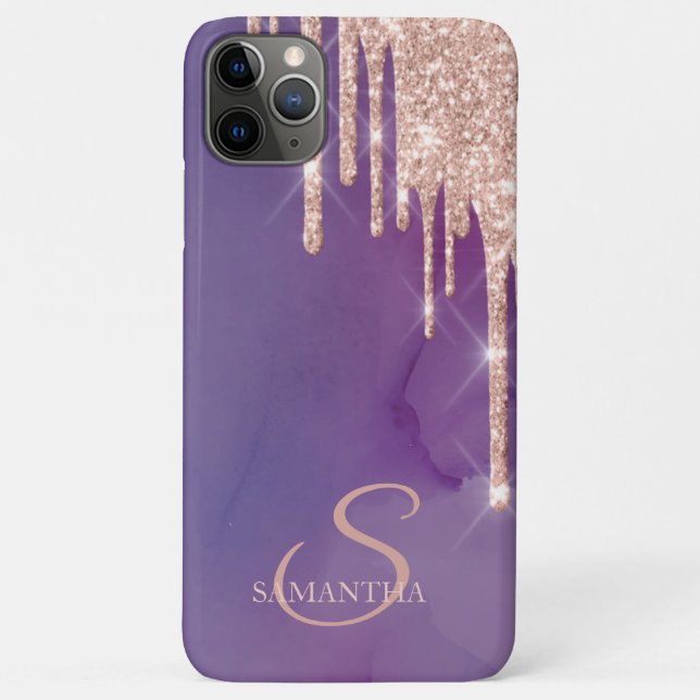 Elegante Rose Gold Glitzer Tropfen, Lila Case-Mate iPhone Hülle (Rückseite)