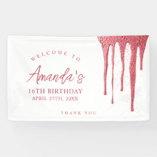 Elegante Rose Gold Glitzer Tropfen Sweet 16 Geburt Banner