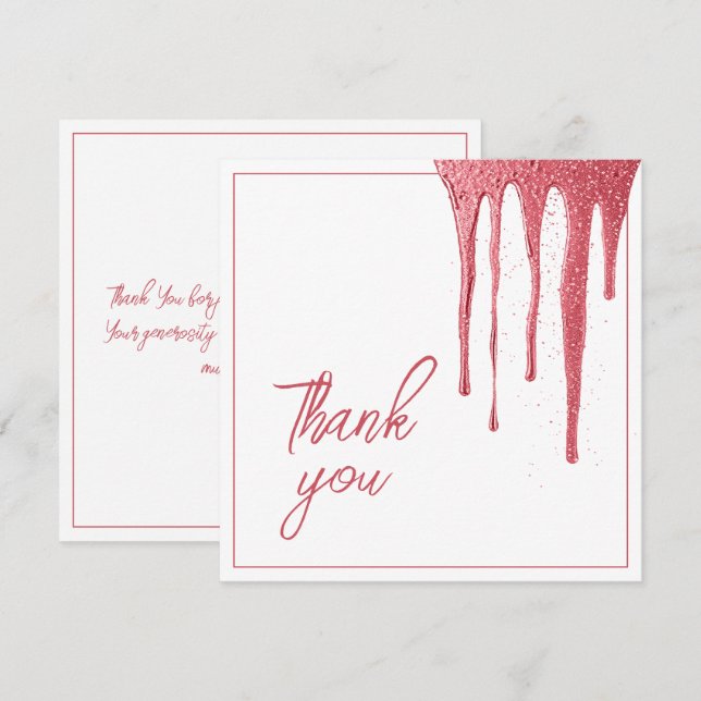 Elegante Rose Gold Glitzer Tropfen Sweet 16 Geburt Dankeskarte (Vorne/Hinten)