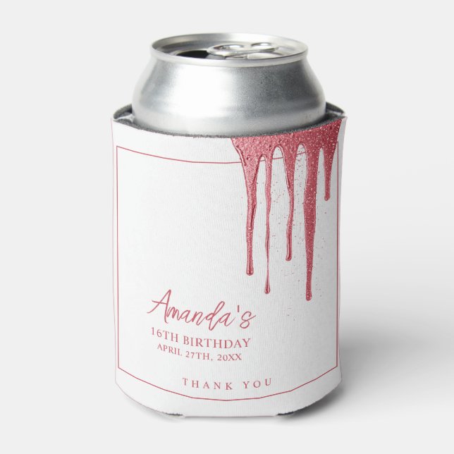 Elegante Rose Gold Glitzer Tropfen Sweet 16 Geburt Dosenkühler (Kanne Vorderseite)