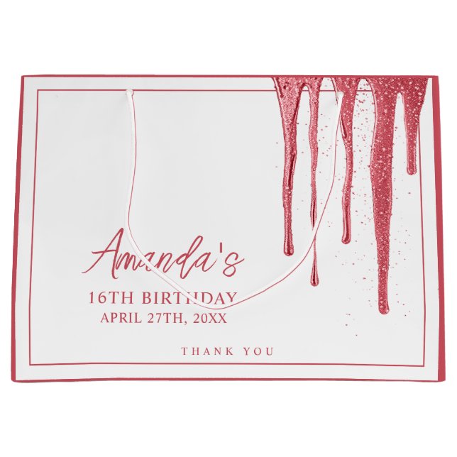 Elegante Rose Gold Glitzer Tropfen Sweet 16 Geburt Große Geschenktüte (Vorderseite)