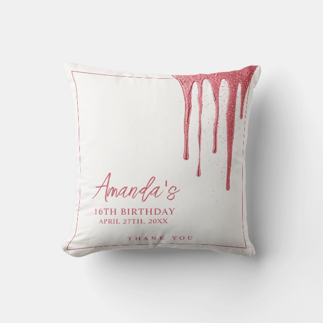 Elegante Rose Gold Glitzer Tropfen Sweet 16 Geburt Kissen (Vorderseite)