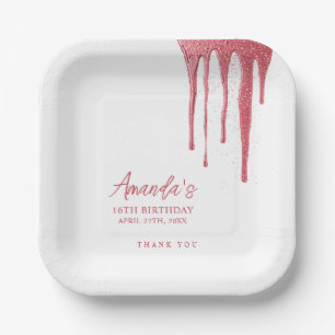 Elegante Rose Gold Glitzer Tropfen Sweet 16 Geburt Pappteller