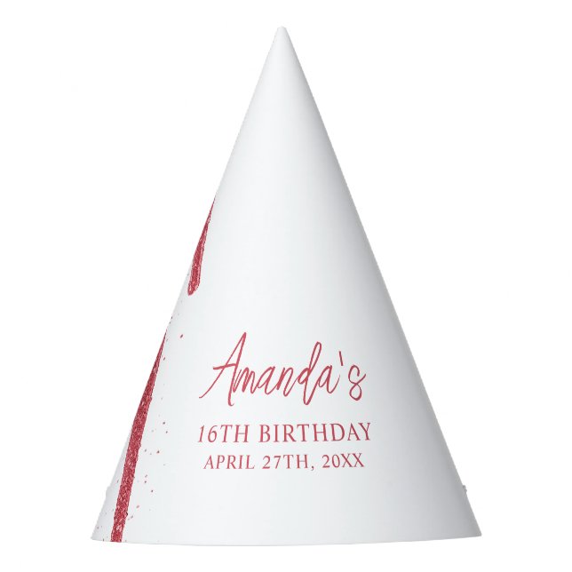 Elegante Rose Gold Glitzer Tropfen Sweet 16 Geburt Partyhütchen (Vorderseite)