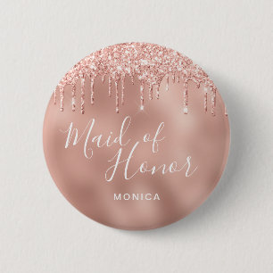 Elegante Rose Gold Glitzer Tropfen Trauzeugin Button
