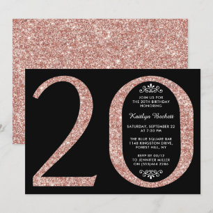 Elegante Rose Gold Glitzer Typografie 20. Geburtst Einladung