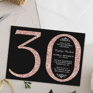Elegante Rose Gold Glitzer Typografie 30. Geburtst Einladung