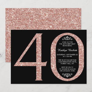 Elegante Rose Gold Glitzer Typografie 40. Geburtst Einladung