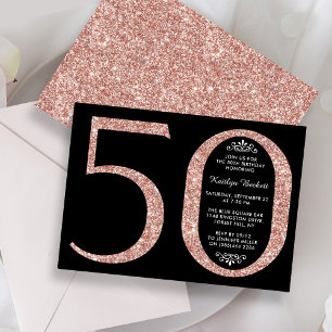 Elegante Rose Gold Glitzer Typografie 50. Geburtst Einladung