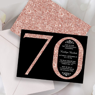 Elegante Rose Gold Glitzer Typografie 70. Geburtst Einladung