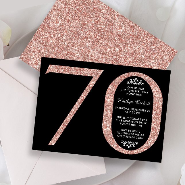 Elegante Rose Gold Glitzer Typografie 70. Geburtst Einladung (Von Creator hochgeladen)