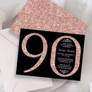 Elegante Rose Gold Glitzer Typografie 90. Geburtst Einladung