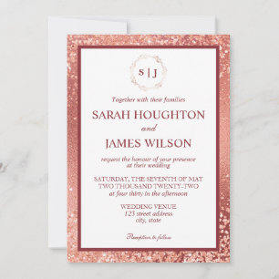 Elegante Rose Gold Glitzer und Burgund Hochzeit Einladung