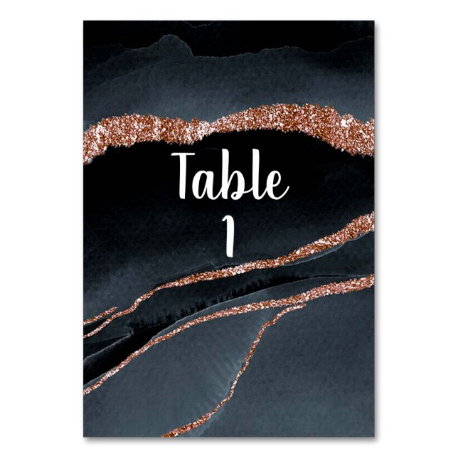 Elegante Rose Gold Glitzer und Gray Agate Tischnummer (Vorderseite)