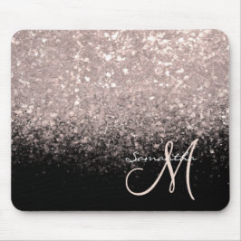 Elegante Rose Gold Glitzer und Schwarz Mit Monogra Mousepad
