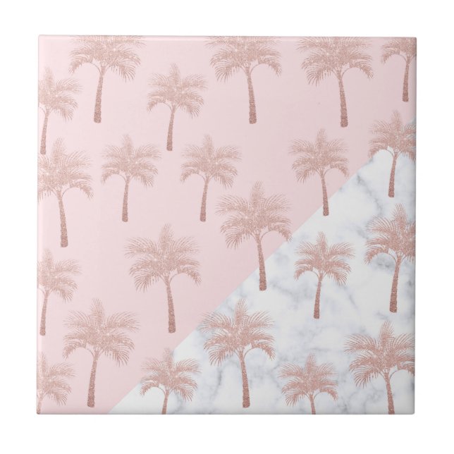 Elegante Rose Gold Glitzer und weißes Marmormuster Fliese (Vorderseite)