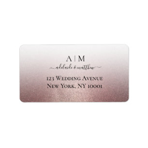 Elegante Rose Gold Glitzer Wedding Monogram Script Adressaufkleber