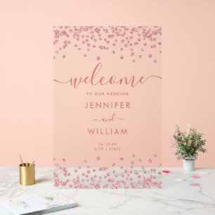 Elegante Rose Gold Glitzer Wedding Party Willkomme Acrylschild