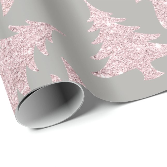 Elegante Rose Gold Glitzer Weihnachtsbaum Muster Geschenkpapier (Rolleneckpunkt)