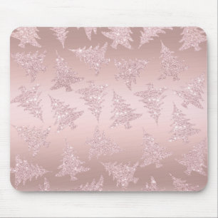 Elegante Rose Gold Glitzer Weihnachtsbaum Muster Mousepad
