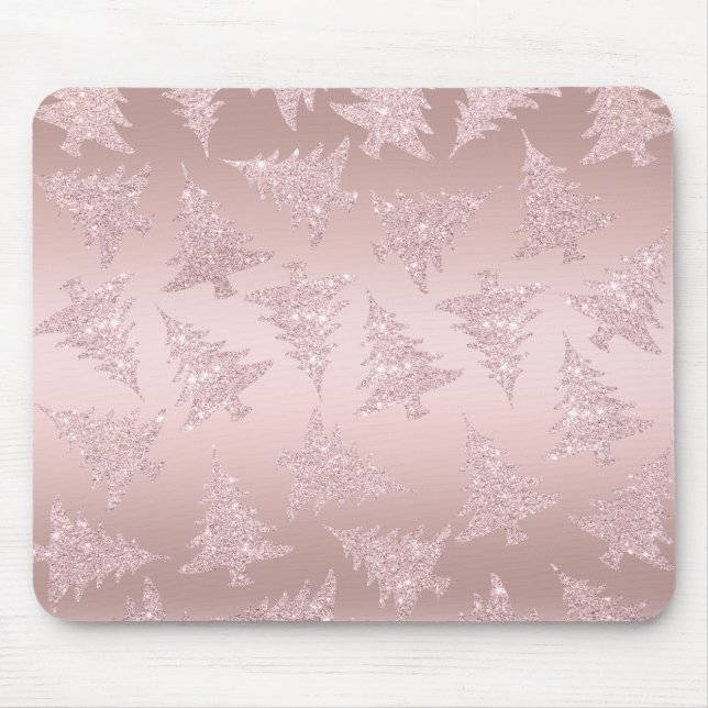 Elegante Rose Gold Glitzer Weihnachtsbaum Muster Mousepad (Vorne)