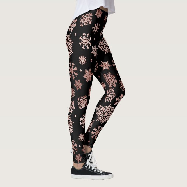 Elegante Rose Gold Glitzer Weihnachtsschneeflocken Leggings (Rechts)