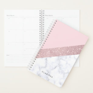 elegante Rose Gold Glitzer weiß Marmor Rosa Planer