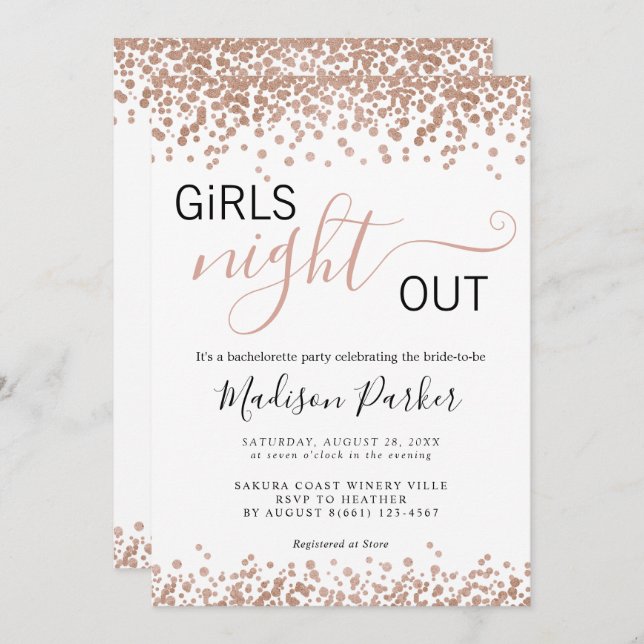 Elegante Rose Gold Glitzer White Bachelorette Einladung (Vorne/Hinten)