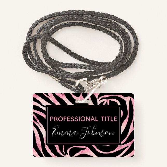 Elegante Rose Gold Glitzer Zebra Black Animal Prin Ausweis (Vorderseite mit Schlüsselband)