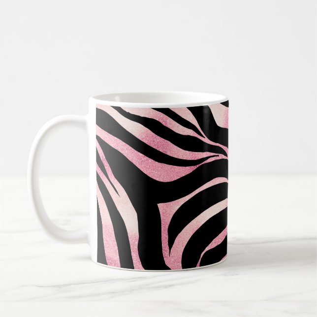 Elegante Rose Gold Glitzer Zebra Black Animal Prin Kaffeetasse (Links)