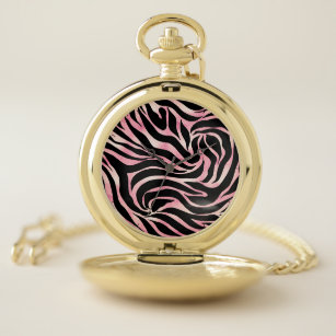 Elegante Rose Gold Glitzer Zebra Black Animal Prin Taschenuhr