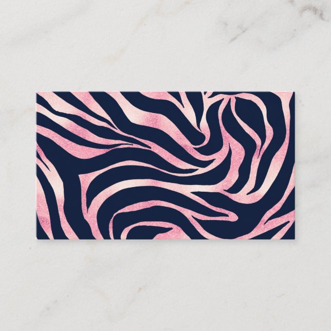Elegante Rose Gold Glitzer Zebra Blauer Tierdruck Visitenkarte (Vorderseite)