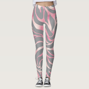 Elegante Rose Gold Glitzer Zebra Gray Animal Print Leggings