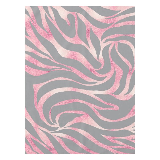 Elegante Rose Gold Glitzer Zebra Gray Animal Print Tischdecke (Vorderseite)