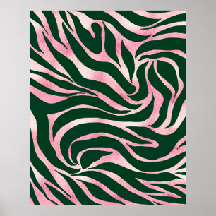 Elegante Rose Gold Glitzer Zebra Green Animal Prin Poster