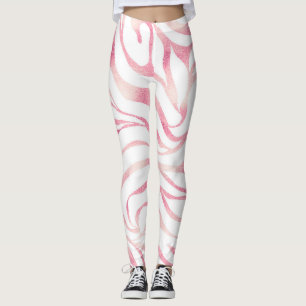 Elegante Rose Gold Glitzer Zebra Weißes Tier Print Leggings